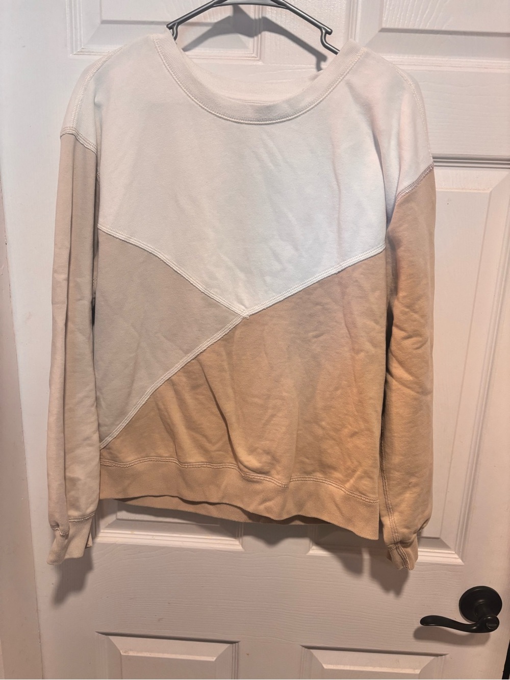 Abercrombie & Fitch Two-Tone Cream and Tan Crewneck Sweater